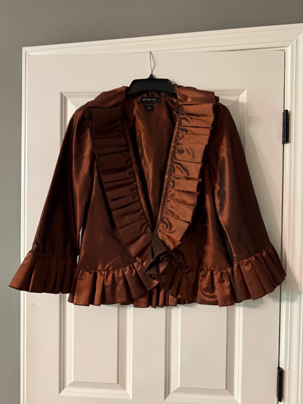 **St. John Copper Evening Ruffled Taffeta Jacket**